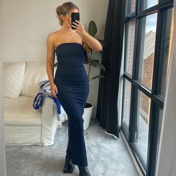Zara ZW Strapless Denim Dress - Picture 5 of 17